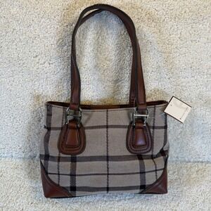 VTG NWT Etienne Aigner Plaid Mini Bag‎ Brown Leather Trim Purse Classic Preppy